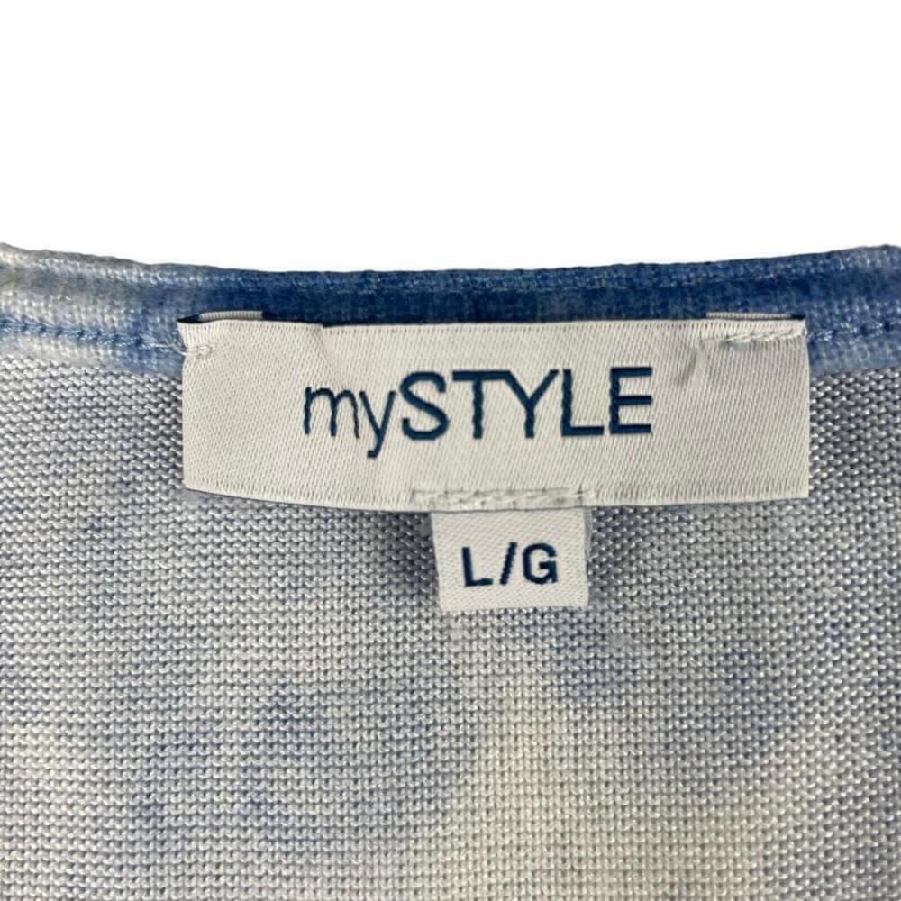 My Style Sweatshirt Womens Large Blue White Tie Dye Ruched Long Sleeve V Neck - Picture 4 of 11
